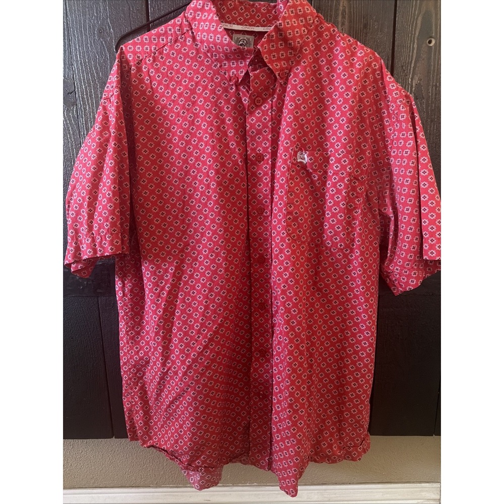 cinch short sleeve button up Size Large Red Western Cowboy